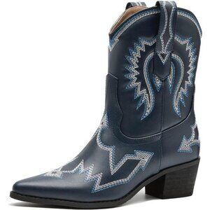 Cowboy Boots for Women Embroidered Metallic Ankle Western Cowgirl Boots Pointed